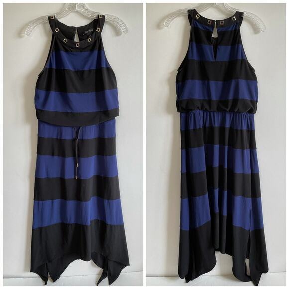 White House Black Market Black Blue Colorblock Maxi Dress - Picture 3 of 6